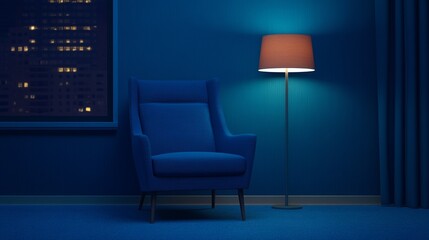 Poster - Sophisticated Beauty in a Cozy Blue Room with Stylish Furniture and Lighting