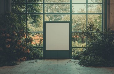 Poster - a blank white outdoor advertising stand in the form of a sandwich board mockup template, situated on