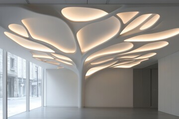 Wall Mural - Illuminated Organic Ceiling Sculpture In Modern Interior Space