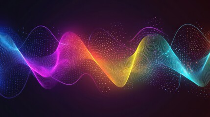 Wall Mural - Abstract colorful wave background with glowing particles.