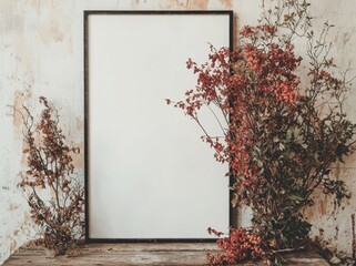 Fototapete - A black picture frame mockup is provided, comprising a single horizontal rectangle blank frame for photographs, set against a white background in a 3D illustration