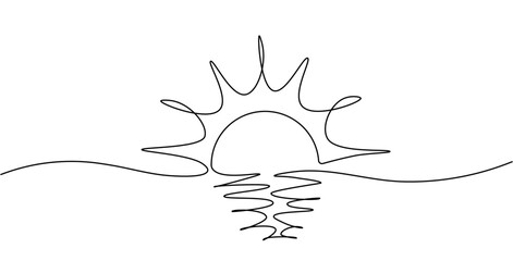Poster - Sun continuous one line drawing isolated on transparent background. Summer travel or vacation on the sea and ocean concept. Editable stroke. Vector illustration 