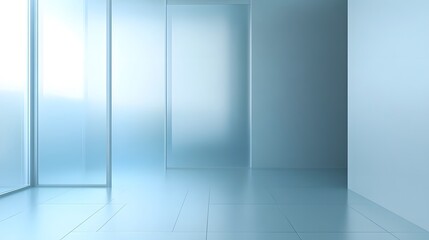 Aufkleber - Bright and minimalist empty room interior with architectural design elements like glass walls white floors and blue tones  Serene and modern space suitable for office studio or living area