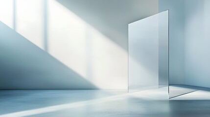 Aufkleber - Bright open and airy minimalist room interior with sleek glass wall casting beautiful shadows and reflections on the clean white space  Contemporary architectural abstract design concept