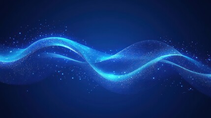 Wall Mural - Abstract glowing blue wave with particles on dark background.