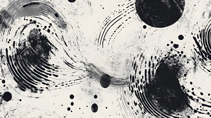 Leinwandbilder - Captivating abstract composition featuring a mesmerizing interplay of black and white geometric shapes including overlapping circles spiraling lines