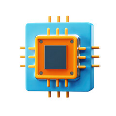 Poster - Colorful 3D Illustration of a Microchip with Pins and Circuit Design Elements