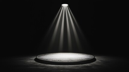 Poster - against a backdrop of empty dark abstract dark blue, a studio room emerges with smoke, spotlights, a