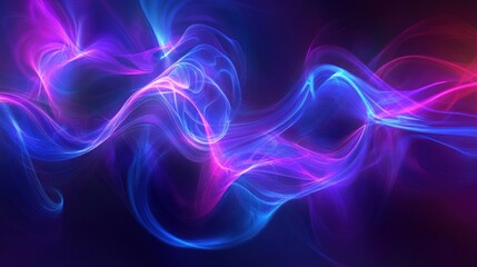 Canvas Print - Abstract glowing neon waves, vibrant purple and blue swirls on dark background.