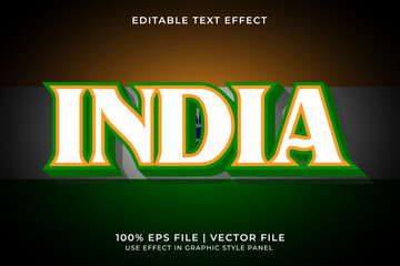 Poster - India 3D Editable Vector Text Effect. Orange and Green Text Effect. Editable Text Template