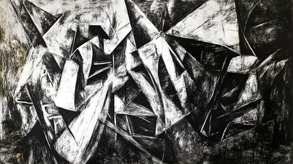 Aufkleber - Captivating Abstract Geometric Cubist Modernist Artwork with Intersecting Angular Shapes and Fragments