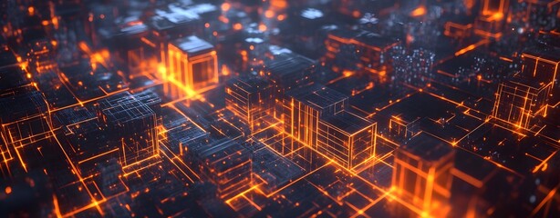 Wall Mural - A computer generated image of a cityscape with orange buildings