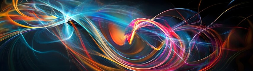 Poster - Captivating abstract image showcasing a dynamic and energetic display of vibrant multi colored digital light waves curves and swirling patterns creating a mesmerizing and futuristic visual effect