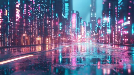 Poster - futuristic, original, and creative environments with neon lights and striking color contrasts are sh