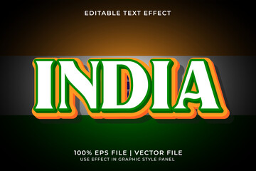 Poster - India 3D Editable Vector Text Effect. Orange and Green Text Effect. Editable Text Template