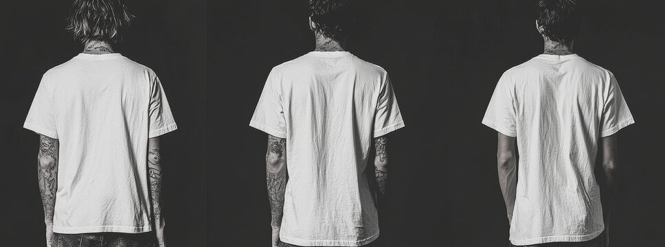 A 3D rendering of a white men's t-shirt mockup is available for design purposes, showcasing front and side views, as part of a set