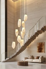 Poster - A modern and luxurious apartment with amazing interior design, complete with wooden stairs and beautiful walls, is a sight to behold