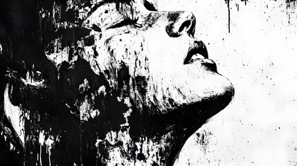 Poster - Captivating abstract monochrome facial portrait with a brooding intense emotional expression  The image conveys a sense of mystery emotion and the complexity of the human psyche
