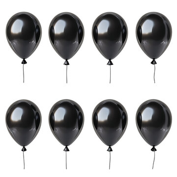 PNG Nine Black Balloons Collection Against Transparent Background for Party Decorations, Event Branding, or Elegant Celebrations.