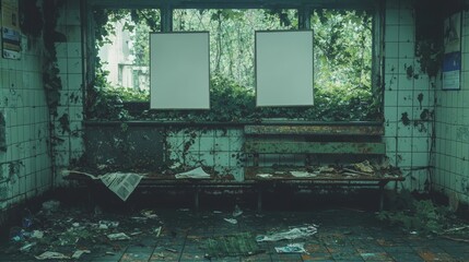 Poster - At a railway station, a blank poster hangs from the wall