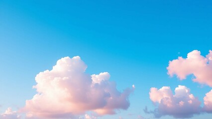 Wall Mural - Beautiful background image of a romantic blue sky with soft fluffy pink clouds Panoramic natural vie