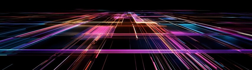 Fototapete - Captivating digital abstract background featuring dazzling luminous fractal light trails in a futuristic surreal and visually striking composition  Pulsating neon colors geometric shapes