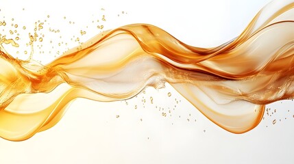 Poster - Captivating golden fluid waves with elegant swirling motions on a white background creating a visually mesmerizing and dynamic abstract design  The flowing