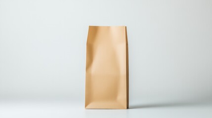 Poster - minimalistic mockup of kraft paper bag with flat bottom standing upright on clean white background
