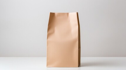 Poster - minimalistic mockup of kraft paper bag with flat bottom standing upright on clean white background