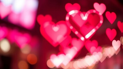 Wall Mural - Blurred hearts lights Valentines day pink Bokeh background