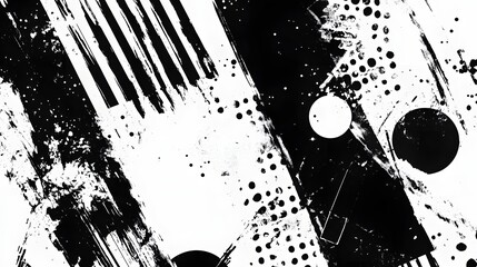 Poster - Captivating Monochromatic Abstract Design with Dynamic Shapes Splatter Textures and Contrasting Black and White Tones Creating a Striking and Unique Visual Expression