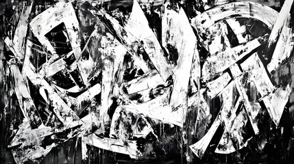 Poster - Captivating Monochromatic Abstract Composition of Fragmented Geometric Shapes