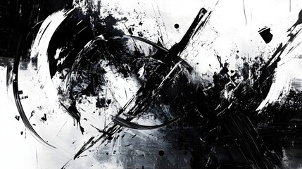 Aufkleber - Captivating Monochromatic Abstract Expression in Motion   Powerful Dramatic Artwork Featuring Contrasting Shapes Textures and Splashes of Ink or Paint