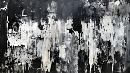 Poster - Captivating Monochrome Abstract Acrylic Painting with Dramatic Textured Splatter and Blurred Brushstrokes