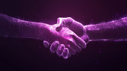 Poster - The concept of partnership and teamwork is illustrated by a businessman shaking hands, surrounded by a global network link, stock market charts, and digital technology graphics