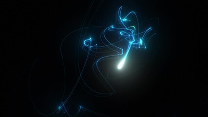 Wall Mural - Electric Streak Blue Flying on Black Background Seamless. Abstract Neon Color Trail Moving Fast Looped 3d Animation. Magic Light Stroke Flowing in the Dark. Motion Design Concept 4k.
