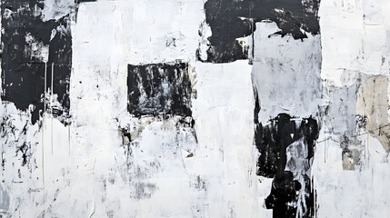 Leinwandbilder - Captivating Monochrome Abstract Painting with Expressive Brushstrokes and Grungy Textures  This striking artwork features a bold contemporary design with a mix of contrasting black white