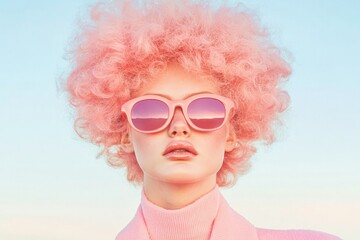 Poster - portrait of individual embracing barbiecore aesthetic against blurred backdrop with ample copy space