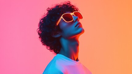Poster - vibrant rave aesthetic portrait against smooth solid-colored background with ample copy space