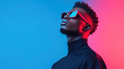 Poster - vibrant rave aesthetic portrait against smooth solid-colored background with ample copy space