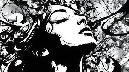 Poster - Captivating Monochrome Portrait of a Pensive and Enigmatic Female Face