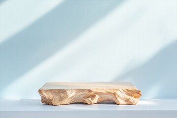 Poster - handcrafted wooden podium with intricate carvings illuminated in natural light against clean background with ample