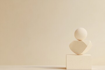 Poster - minimalist composition featuring perfectly balanced stack of diverse geometric shapes on neutral background