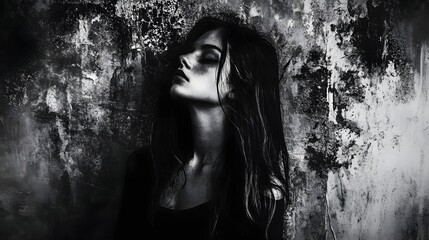 Poster - Captivating Moody Portrait of Pensive Woman Shrouded in Dramatic Shadows