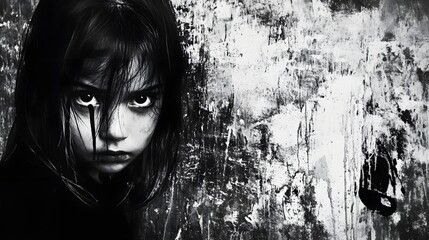 Leinwandbilder - Captivating Portrait of a Mysterious and Emotive Female Figure in Black and White