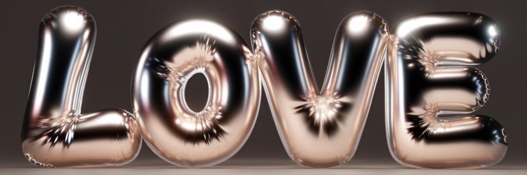 The image is a close up of the word LOVE in a glass bubble. The bubbles are filled with glitter, giving the word a sparkling and romantic appearance. Scene is one of love and affection