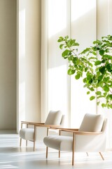 Poster - capture serene minimalist living room showcasing sleek modern furniture and architecture with natural light streaming