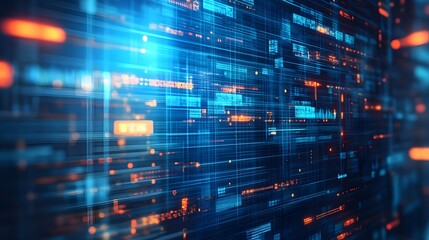 Poster - Dynamic digital data visualization with neon blue and orange lines. Perfect for showcasing advancements in technology, digital transformation, and innovation in data science.