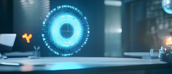Poster - Futuristic hologram display in a modern office setting.