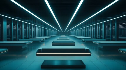 Poster - Futuristic interior with sleek lines and ambient lighting.